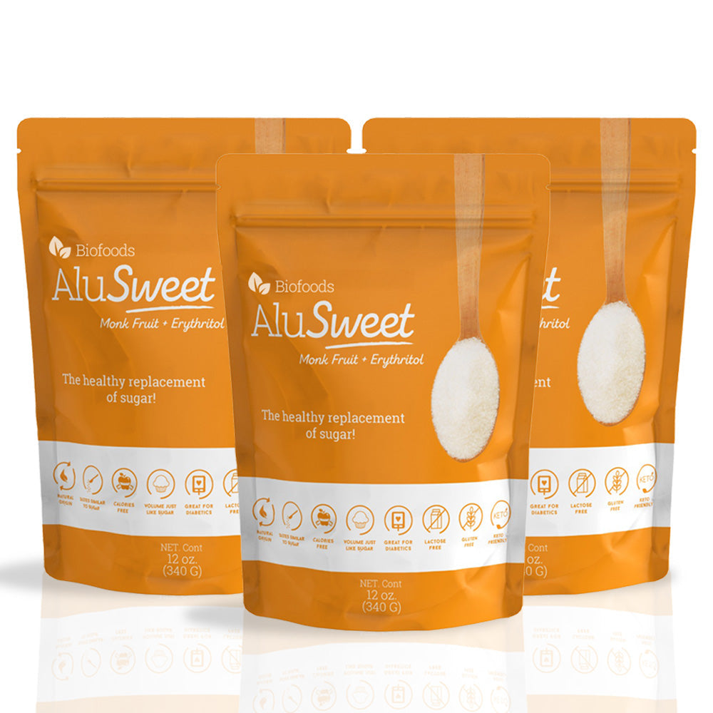 Biofoods Alusweet Erythritol + Monkfruit Sweetener, Pack of 3 (12 Oz each )